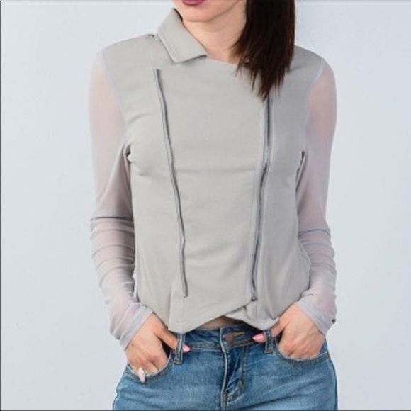 NWOT Grey Mesh Sleeve Jacket - Picture 2 of 4